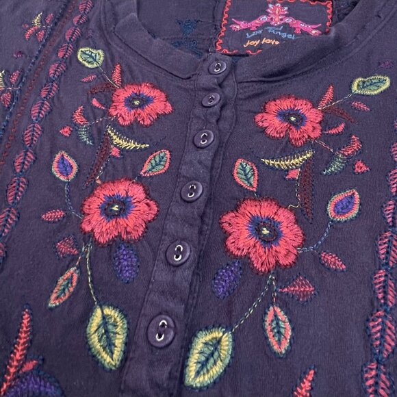 Johnny Was Los Angeles Embroidered Floral Tunic Top Purple - Picture 5 of 7